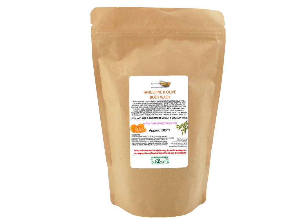 Tangerine & Olive Oil Body Wash, Refill Pouch 500ml - Funky Soap Shop